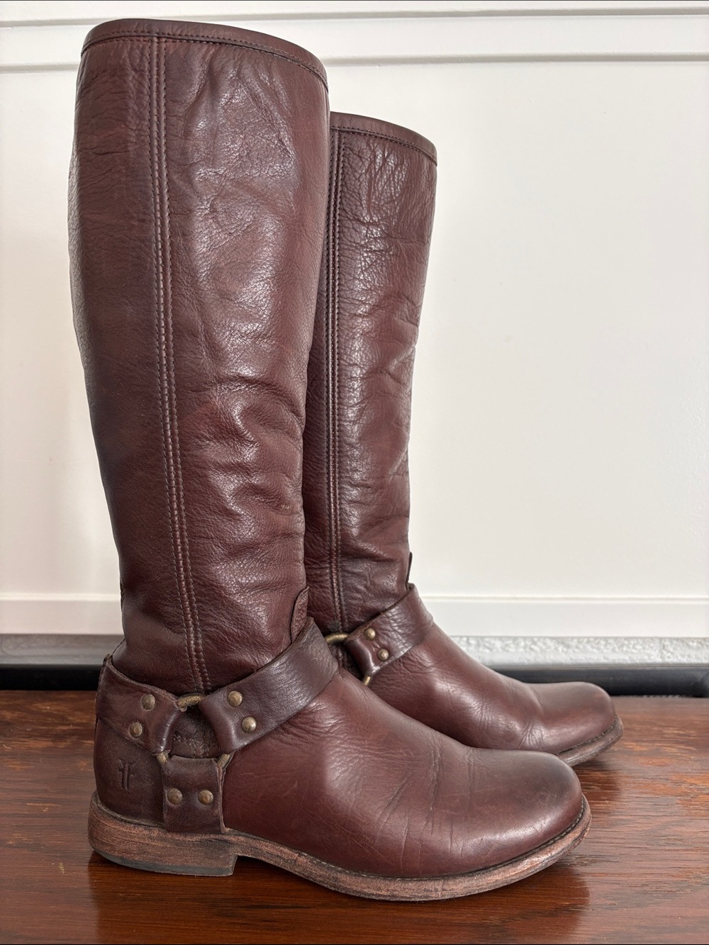 FRYE Philip Harness Brown Leather Riding Boots Size 7 - Picture 4 of 11